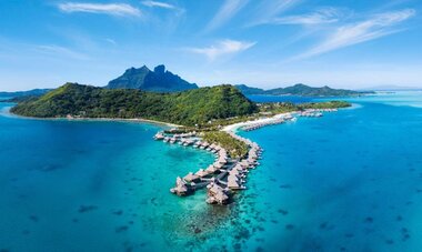 Aerial view of the Conrad Bora Bora Nui resort