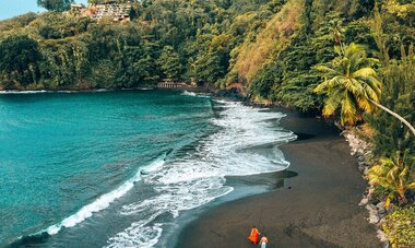 Aerial View Black Sandy Beach 