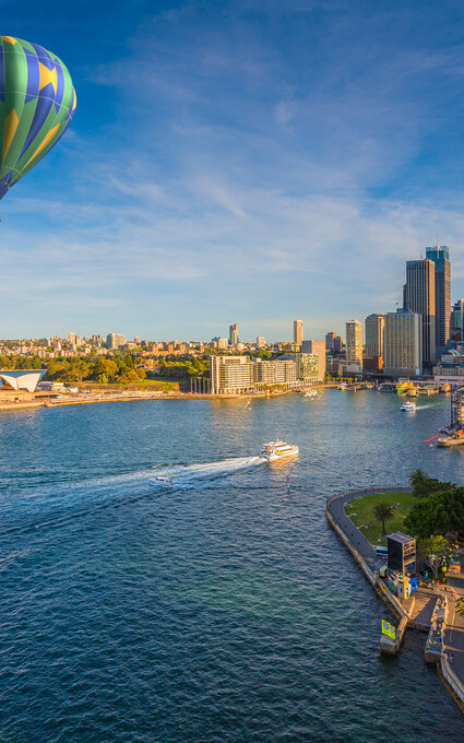 Hot air balloon over Sydney bay Australia 